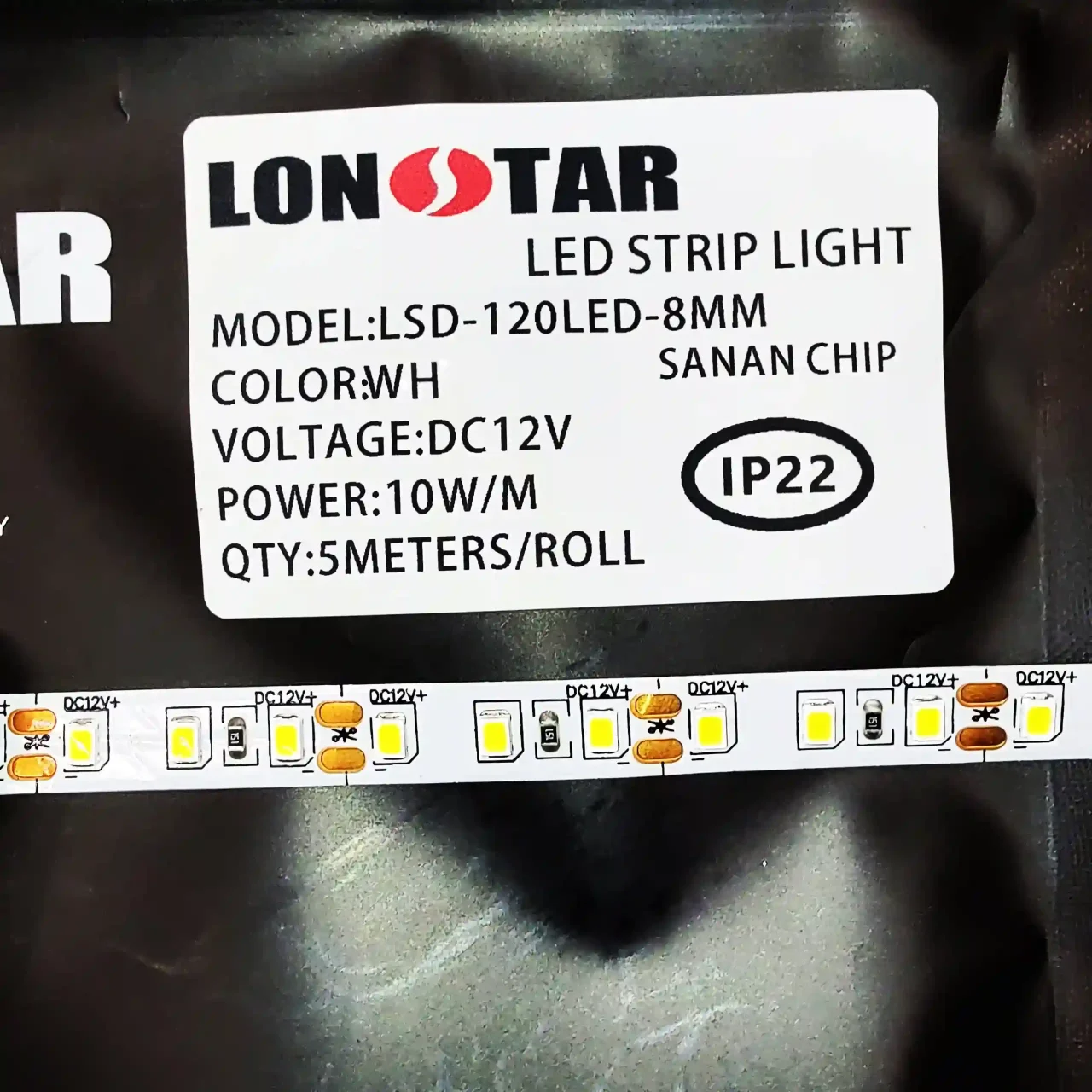 ال ای دی نواری 12 ولت تراکم 120 برند لان استار lonstar سفید